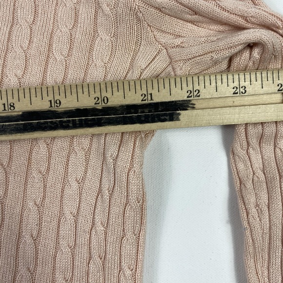 Lauren Ralph Lauren Cable Knit Sweater Womens Small Pink Silk V Neck Long Sleeve - Picture 4 of 12
